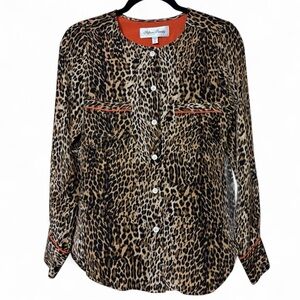Fifteen Twenty 100% Silk Leopard Print Button Front Blouse Size XS